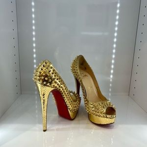 CHRISTIAN LOUBOUTIN gold lady peep toe Size 38